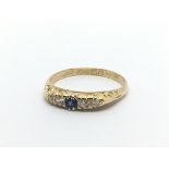 An 18ct gold vintage diamond and sapphire ring, ap