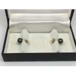 A pair of 18ct gold black pearl earrings.