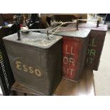 Three vintage two gallon petrol cans, two Shell an