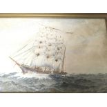 A framed watercolour depicting a ship Sea clipper