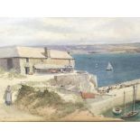 A framed late 19th century watercolour harbour sce