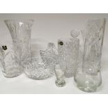 A collection of large cut glass vases 30cm > inclu