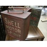 Three vintage two gallon petrol cans, two Shell an