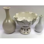 Three white glazed ceramic items including a decor