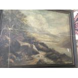 A large framed oil painting landscape view .