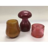 Three glass items including two Peking glass pots