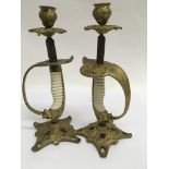 A pair of navel sword Handles converted in to cand
