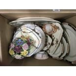 A box of mixed collectors plates and Art Deco Chin