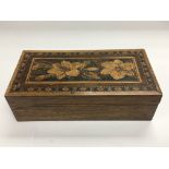 A Tunbridgeware box, approx 16cm x 8cm x 4.5cm.