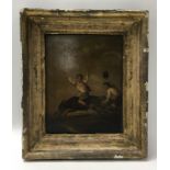 A framed small 19th century oil on board of a donk