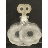 A Lalique style double perfume bottle in the form of two flowerheads, approx height 11.5cm.