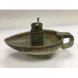 A hardstone two part oil lamp.