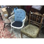 A carved oak hall chair a white painted chair and one other Edwardian chair (3)