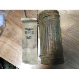German WW2 gas mask tin in camouflage and boot pul