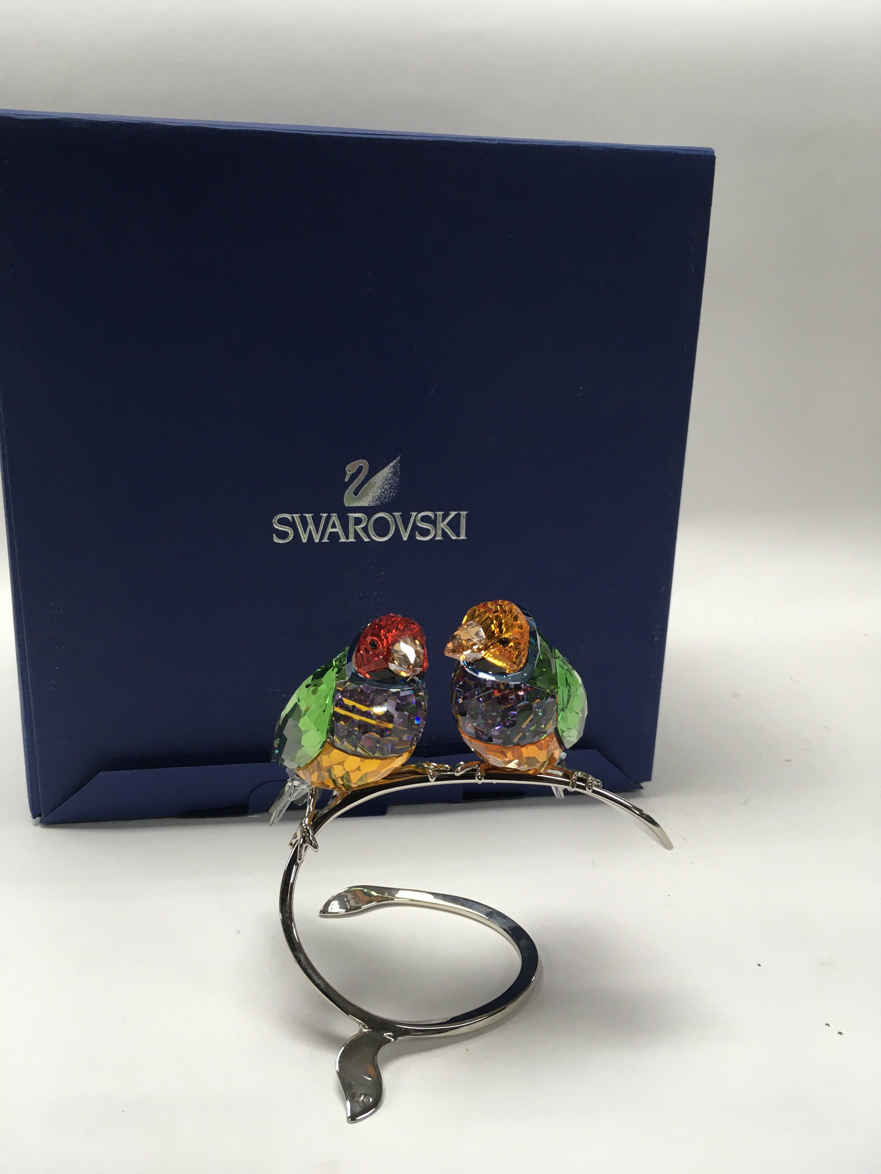 A Swarovski pair of Gouldian Finches perched on a - Image 2 of 2