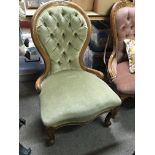 A Victorian Ladies chair with green draylon uphols