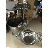 A silver plated stags head design champagne bucket
