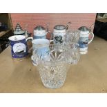 A Royal Doulton cut glass ice bucket, 4 steins, 2