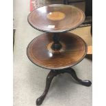 A late George III inlaid Mahogany two tier stand of circular shape. Hight 76cm.