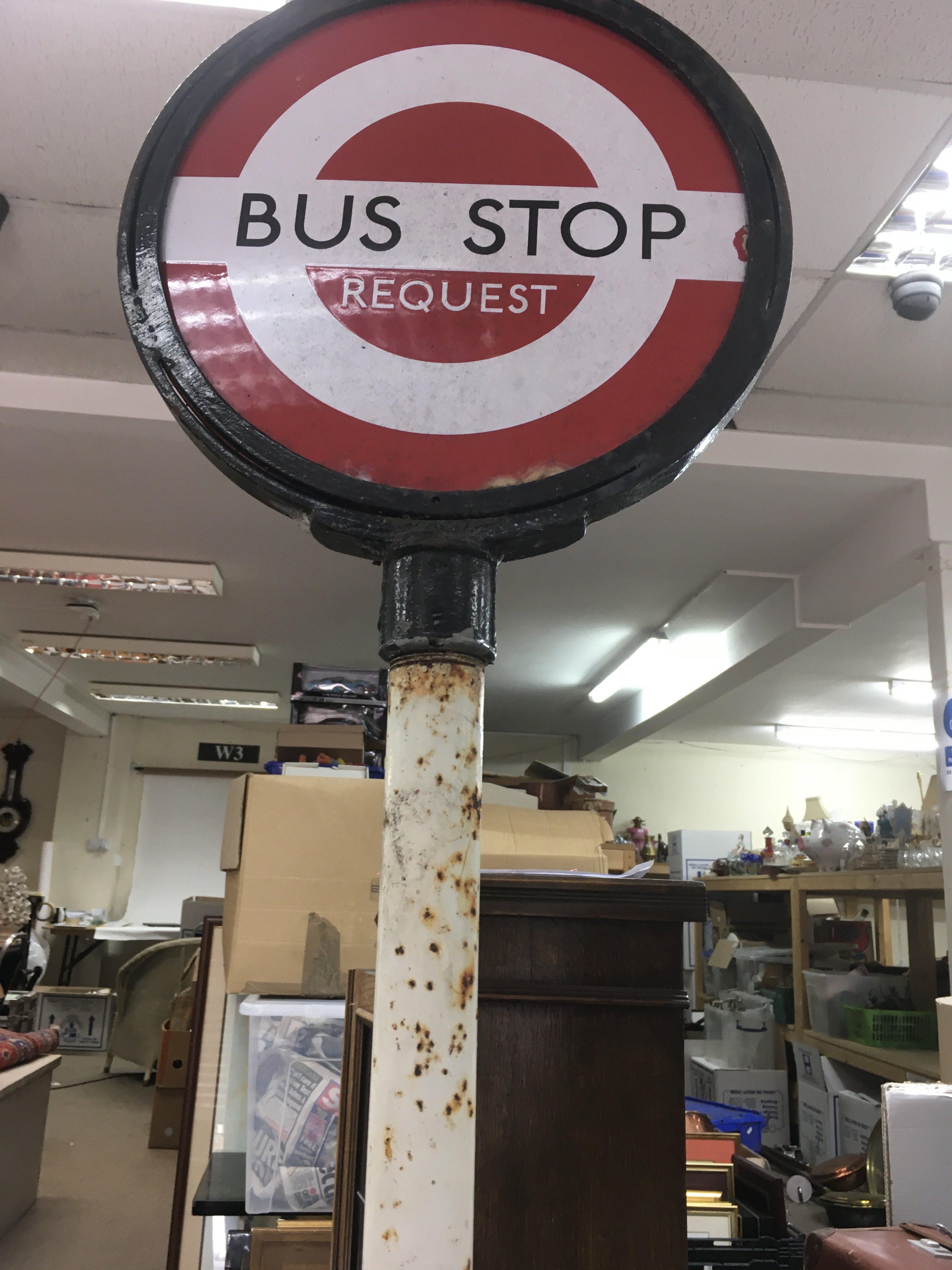A enamel and cast iron bus stop sign. - Image 2 of 3