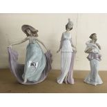 3 Lladro porcelain lady figurines, (2 boxed).