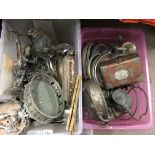 2 boxes of good silver plate including a box of chafing dish handles.