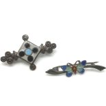 A silver and enamel butterfly brooch and one other
