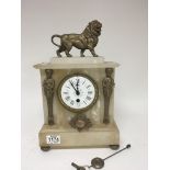 A late Victorian alabaster mantel clock the case s