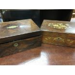 A rosewood writing box and a rosewood sewing box.
