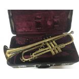 A cased brass trumpet maker Corton serial number 6