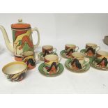 A rare Clarice Cliff Bizarre Cottage pattern coffe