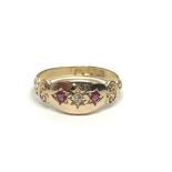 A vintage 18ct gold p, ruby and diamond ring, appr