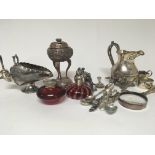 A collection of silver and plated items including