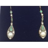 A boxed pair of drop earrings set with diamonds, e