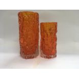 Two Whitefriars tangerine bark vases .