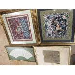 Four framed and glazed Oriental embroidered pictur