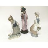 Two Lladro figures a Japanese style figure a girl