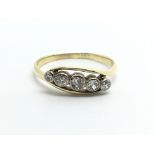 A vintage 18ct gold five stone diamond ring, appro