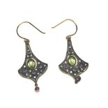 A boxed pair earrings set with peridot, amethyst a