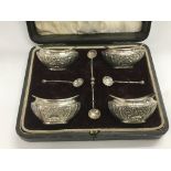 A cased set of four silver salts with spoons, Birm