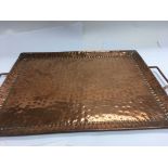 A copper Newlyn twin handle tray mark J P .