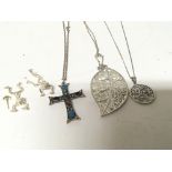Three silver necklaces with pendents with an owl i