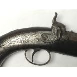 A pair of Victorian officers duelling pistols with wooden cross grips by Barnes & Co. of Fenchurch