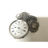 A silver cased pocket watch with attached silver w