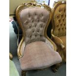 A Victorian Style ladies chair with a carved top r