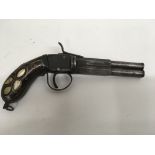 A ottoman double twisting barrel flintlock pistol,