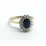 A 9carat gold ring set with a sapphire in an oval