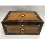 A Victorian rosewood and satinwood box inlaid with