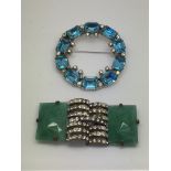 An Art Deco circular brooch set with blue stones p