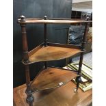 A Victorian mahogany three tier corner whatnot sta